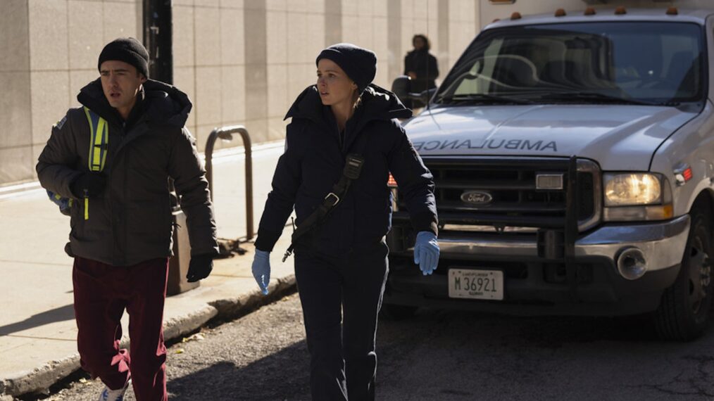 Darren Barnet as Dr. John Frost, Jocelyn Hudon as Lizzy Novak — 'Chicago Fire' Season 13 Episode 11 