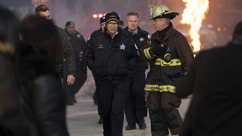 Amy Morton as Desk Sgt. Trudy Platt, Dermot Mulroney as Chief Dom Pascal — 'Chicago Fire' Season 13 Episode 11 