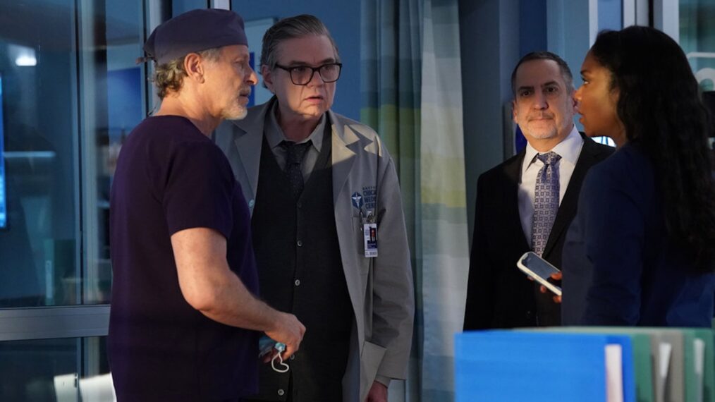 Steven Weber as Dr. Dean Archer, Oliver Platt as Dr. Daniel Charles, Marc Grapey as Peter Kalmick, and Marlyne Barrett as Maggie Lockwood — 'Chicago Med' Season 10 Episode 9 