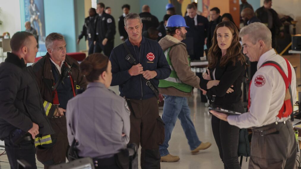 Jason Beghe as Sgt. Hank Voight, David Eigenberg as Christopher Herrmann, Taylor Kinney as Kelly Severide, Marina Squerciati as Officer Kim Burgess, Dermot Mulroney as Chief Dom Pascal — 'Chicago Med' Season 10 Episode 11 