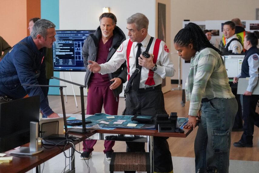 Taylor Kinney as Kelly Severide, Steven Weber as Dr. Dean Archer, Dermot Mulroney as Chief Dom Pascal, Toya Turner as Kiana Cook — 'Chicago P.D.' Season 12 Episode 11 "In the Trenches: Part 3"