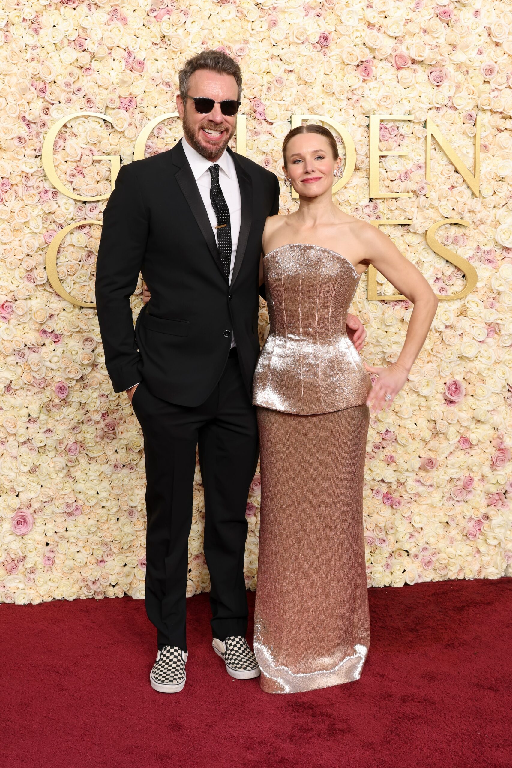 Dax Shepard and Kristen Bell attend the 82nd Annual Golden Globe Awards at The Beverly Hilton on January 05, 2025 in Beverly Hills, California.