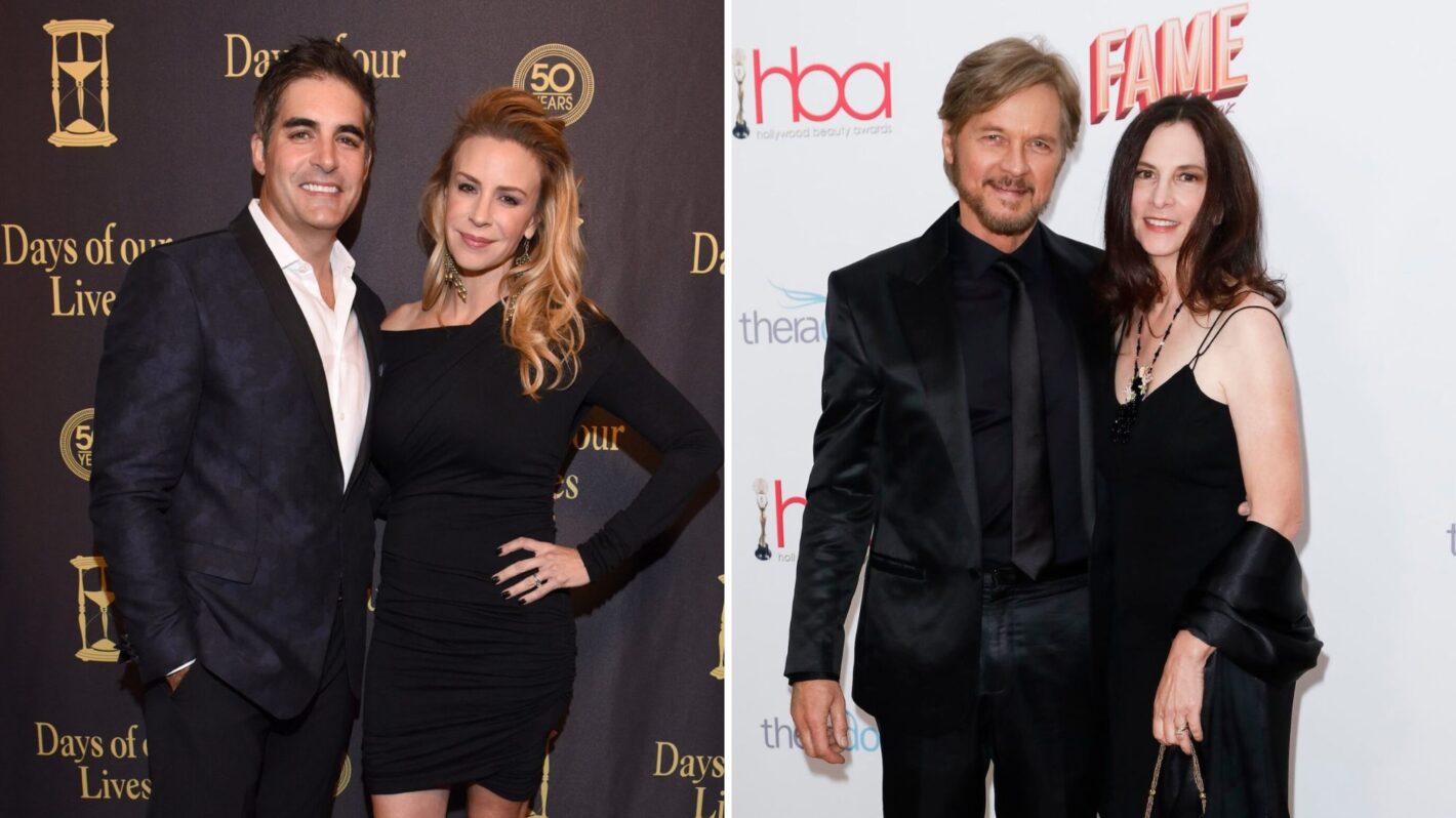 Actors Galen Gering and Jenna Gering attend the Days Of Our Lives' 50th Anniversary Celebration at Hollywood Palladium on November 7, 2015 in Los Angeles, California / Stephen Nichols and his wife, Lisa Gordon, attend the 2020 Hollywood Beauty Awards at The Taglyan Complex on February 06, 2020 in Los Angeles, California.