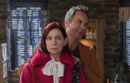 Carra Patterson as Kaya Blanke, Carrie Preston as Elsbeth Tascioni, Eric McCormack as Tom Murphey, and Danny Mastrogiorgio as Detective Smullen in 'Elsbeth' Season 2 Episode 9 - 'Unalive and Well'