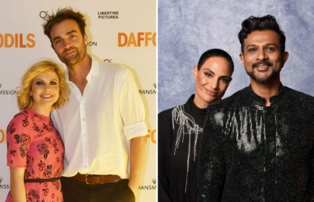 Rose McIver and George Bryne attend the DAFFODILS World Premiere at The Embassy Theatre on February 14, 2019 in Wellington, New Zealand / Naomi Ambudkar and Utkarsh Ambudkar pose for a portrait during The Critics Choice Association 3rd Annual Celebration Of AAPI Cinema & Television at The Egyptian Theatre Hollywood on November 12, 2024 in Los Angeles, California.