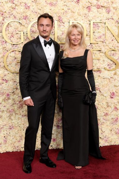 Brandon Thomas Lee and Pamela Anderson at the Golden Globes 2025