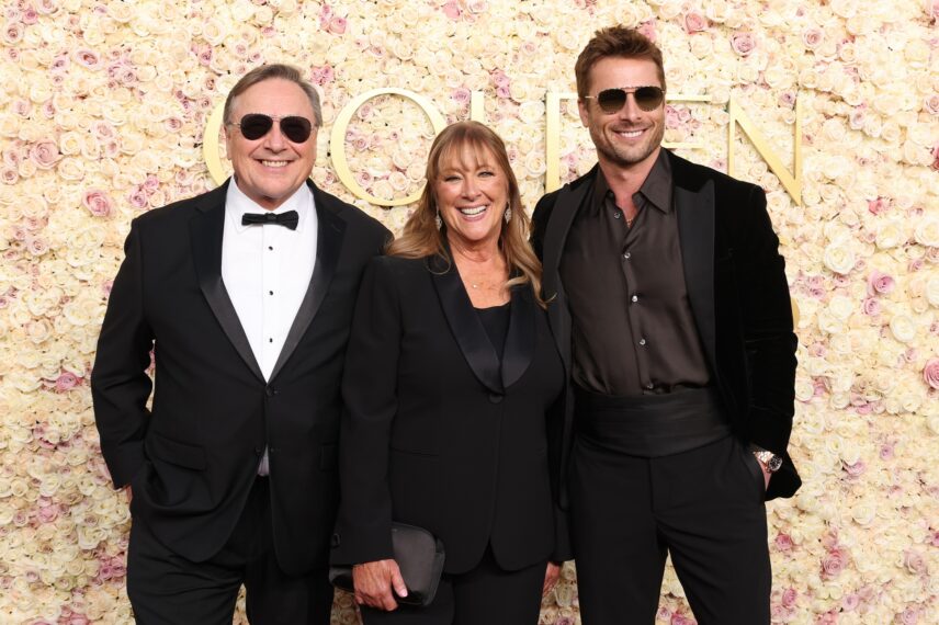 Glen Powell Sr., Cyndy Powell, and Glen Powell at the Golden Globes 2025