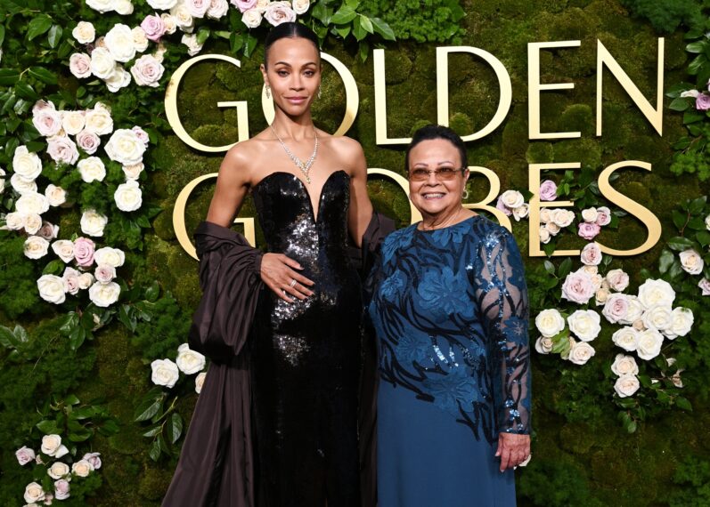 Zoe Saldana and her mom Asalia Nazario at the Golden Globes 2025