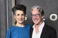 Harriet Walter and Guy Paul attend the 'Silo' Global Premiere at Battersea Power Station on April 25, 2023 in London, England.