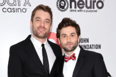 Chase Williamson and Jake Borelli attend the Elton John AIDS Foundation's 30th Annual Academy Awards Viewing Party on March 27, 2022 in West Hollywood, California.