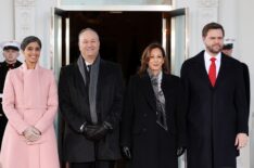 Usha Vance, second gentleman Doug Emhoff, U.S. Vice President Kamala Harris, and U.S. Vice President-elect former Sen. J.D. Vance (R-OH) stand together at the White House ahead of the inauguration of U.S. President-elect Donald Trump