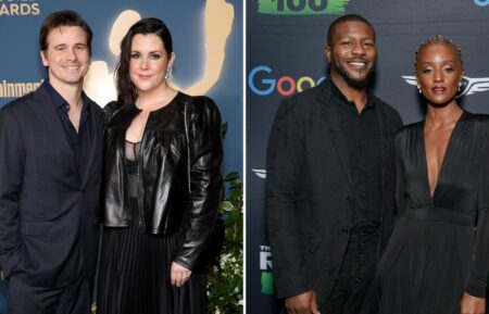 Jason Ritter and Melanie Lynskey attend the SAG Awards Season Celebration at Chateau Marmont on December 12, 2024 in Los Angeles, California / Edwin Hodge and Skye P. Marshall attend The Root 100 2024 Gala at The Apollo Theater on December 05, 2024