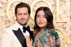 Michael Angarano and Maya Erskine attend the 82nd Annual Golden Globe Awards at The Beverly Hilton on January 05, 2025 in Beverly Hills, California.