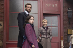 Alexander Blake (Tom Durant Pritchard), Sophia Blake (Ruby Siddle), Eliza Scarlet (Kate Phillips) in 'Miss Scarlet' Season 5 Episode 5