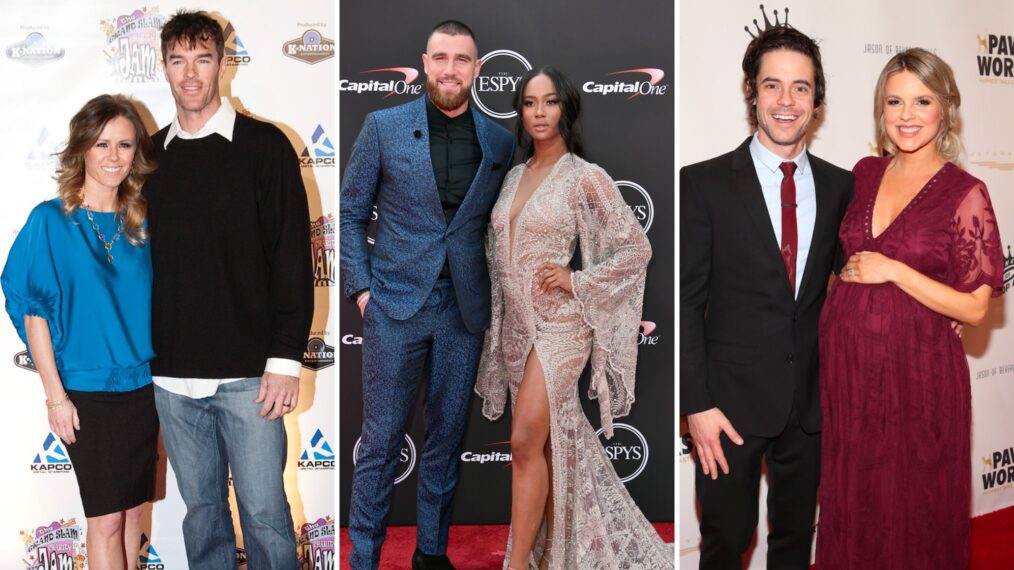 Trista and Ryan Sutter at the Grand Slam Charity Jam, Travis Kelce and Kayla Nicole at the 2018 ESPYs, Ali Fedotowsky and Kevin Manno at the James Paw 007 Ties & Tails Gala