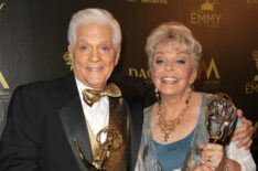 Bill Hayes and Susan Seaforth Hayes pose with the Lifetime Achievement Award in the press room during the 45th annual Daytime Emmy Awards at Pasadena Civic Auditorium on April 29, 2018 in Pasadena, California.