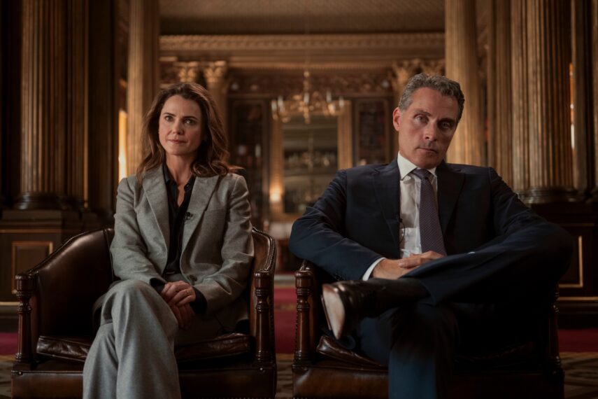 Keri Russell as Kate Wyler, Rufus Sewell as Hal Wyler in 'The Diplomat' Season 3 Episode 5