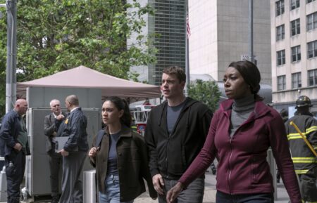 Luciane Buchanan as Rose Larkin, Gabriel Basso as Peter Sutherland, Amanda Warren as Catherine in episode 210 of The Night Agent