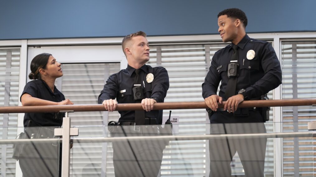 Lisseth Chavez as Celina, Patrick Keleher as Seth, Deric Augustine as Miles — 'The Rookie' Season 7 Premiere 