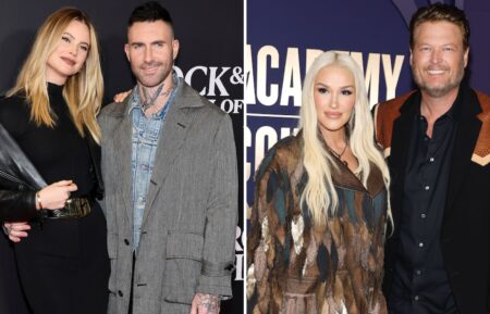 Behati Prinsloo and Adam Levine attend the 38th Annual Rock & Roll Hall Of Fame Induction Ceremony, Gwen Stefani and Blake Shelton attend the 59th Academy of Country Music Awards