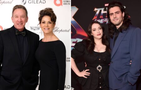 WEST HOLLYWOOD, CALIFORNIA - MARCH 10: (L-R) Tim Allen and Jane Allen attend the Elton John AIDS Foundation's 32nd Annual Academy Awards Viewing Party on March 10, 2024 in West Hollywood, California and LOS ANGELES, CALIFORNIA - JUNE 23: (L-R) Kat Dennings and Andrew W.K. attend the Thor: Love and Thunder World Premiere at the El Capitan Theatre in [Hollywood], California on June 23, 2022.