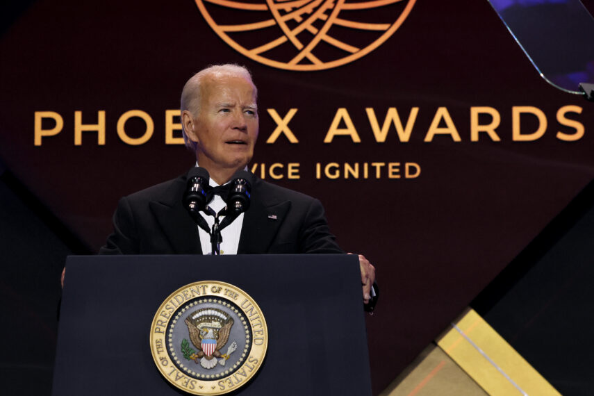 President Joe Biden speaks onstage during The Congressional Black Caucus Foundation's 53rd Annual Legislative Conference Annual Phoenix Awards Dinner