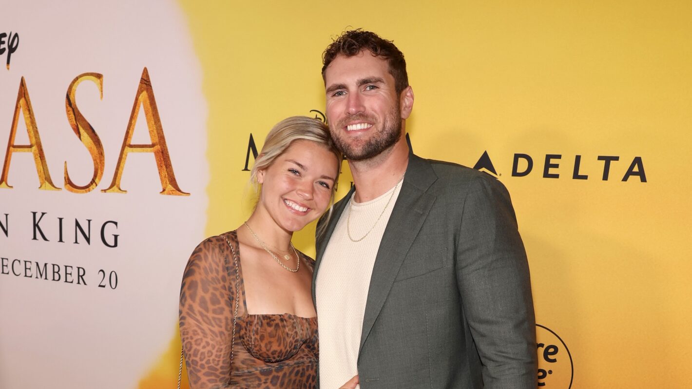 Gabby Gonzalez and Tyler Bergantino attend the world premiere of Disney's Mufasa: The Lion King at the Dolby Theatre in Hollywood, California on December 09, 2024.