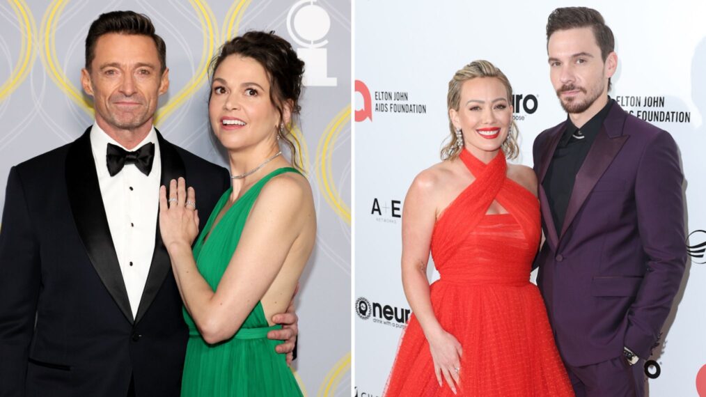 Hugh Jackman and Sutton Foster attend the 75th Annual Tony Awards, Hilary Duff and Matthew Koma attend Elton John AIDS Foundation's 31st annual academy awards viewing party