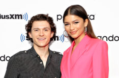 Tom Holland and Zendaya attend SiriusXM's Town Hall with the cast of Spider-Man: No Way Home on December 10, 2021 in New York City