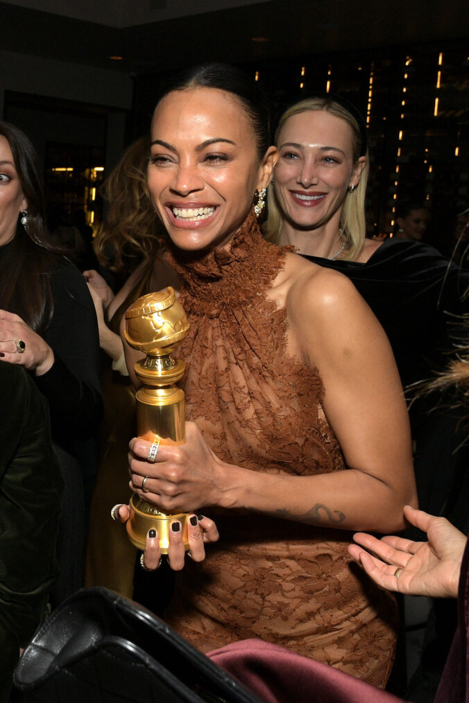 Zoe Saldaña attends Netflix's Golden Globe Afterparty 2025 at Spago on January 05, 2025 in Beverly Hills