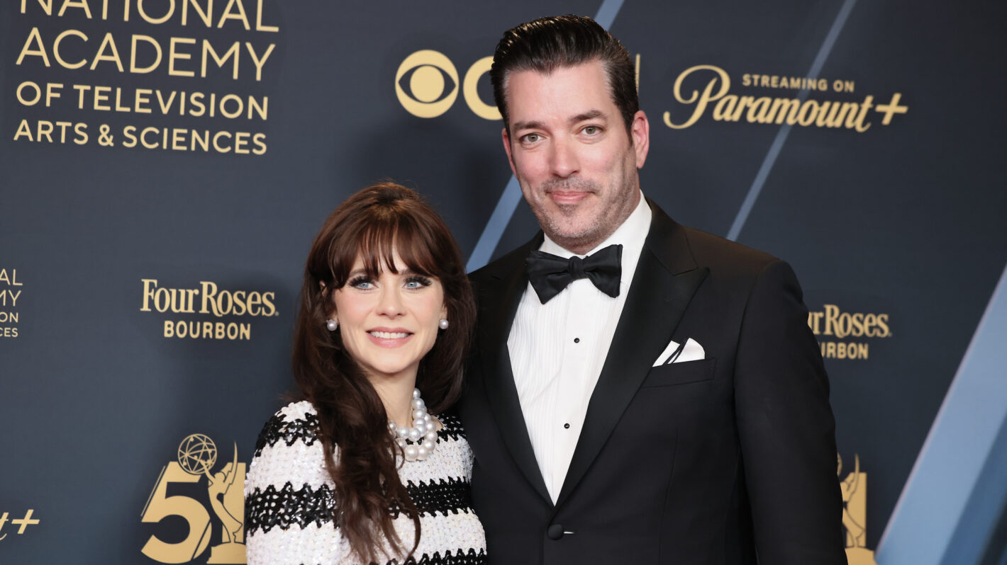 LOS ANGELES, CALIFORNIA - JUNE 07: (L-R) Zooey Deschanel and Jonathan Scott attend the 51st annual Daytime Emmys Awards at The Westin Bonaventure Hotel & Suites, Los Angeles on June 07, 2024 in Los Angeles, California.