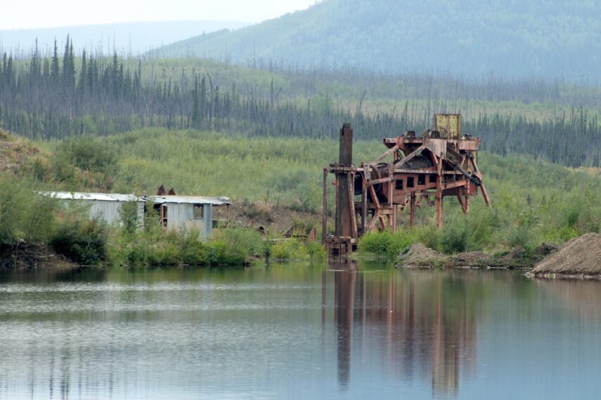 Wide shot, Old timer mining equipment..