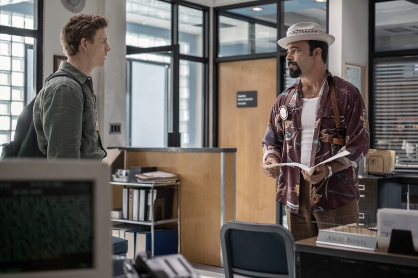 L-R: Patrick Gibson as Dexter Morgan and James Martinez as Batista in Dexter: Original Sin episode 5, season 1, streaming on Paramount+ with SHOWTIME, 2024. Photo Credit: Patrick Wymore/Paramount+ with SHOWTIME.