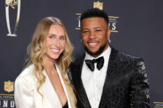 Anna Congdon and Saquon Barkley attend the 12th annual NFL Honors at Symphony Hall on February 09, 2023 in Phoenix, Arizona.