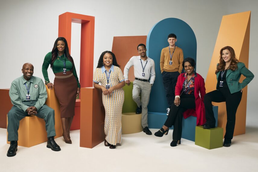 William Stanford Davis, Janelle James, Quinta Brunson, Tyler James Williams, Chris Perfetti, Sheryl Lee Ralph, and Lisa Ann Walter for 'Abbott Elementary'