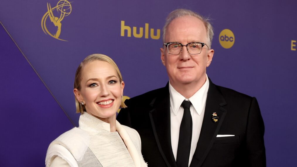 Carrie Coon and Tracy Letts attend the 76th Primetime Emmy Awards at Peacock Theater on September 15, 2024 in Los Angeles, California.