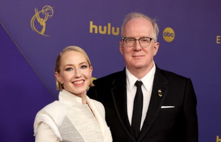 Carrie Coon and Tracy Letts attend the 76th Primetime Emmy Awards at Peacock Theater on September 15, 2024 in Los Angeles, California.