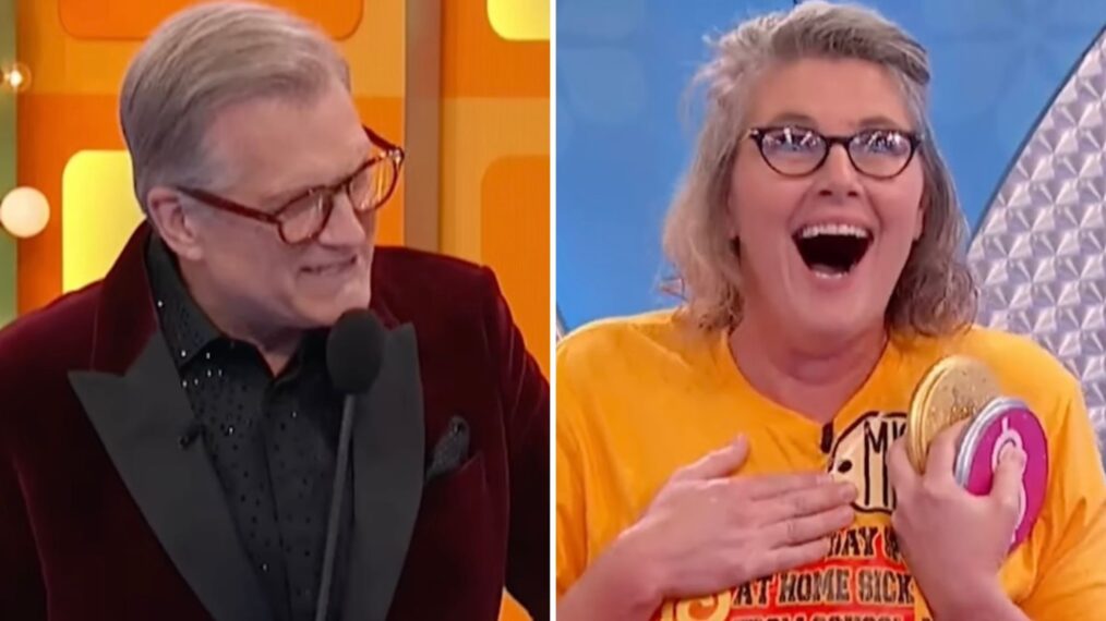 Drew Carey and Price is Right contestant