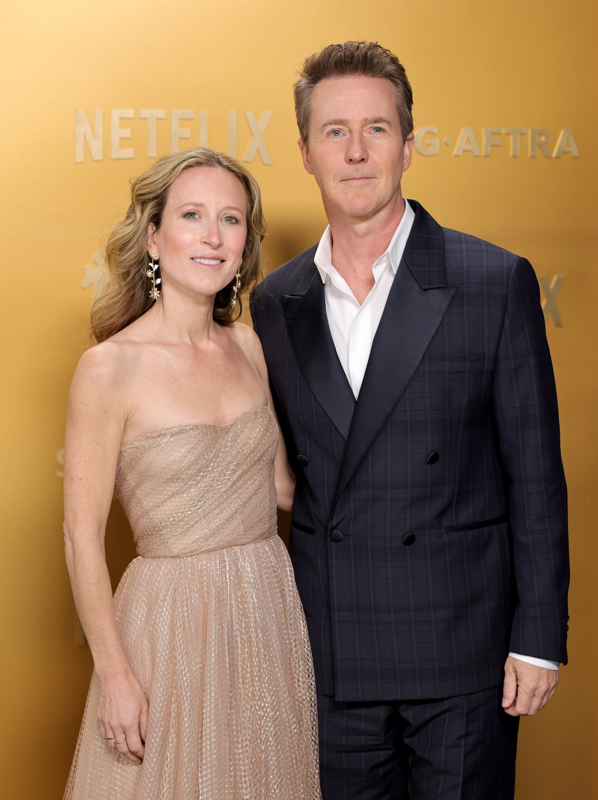 Shauna Robertson and Edward Norton attend the 31st Annual Screen Actors Guild Awards at Shrine Auditorium and Expo Hall on February 23, 2025 in Los Angeles, California