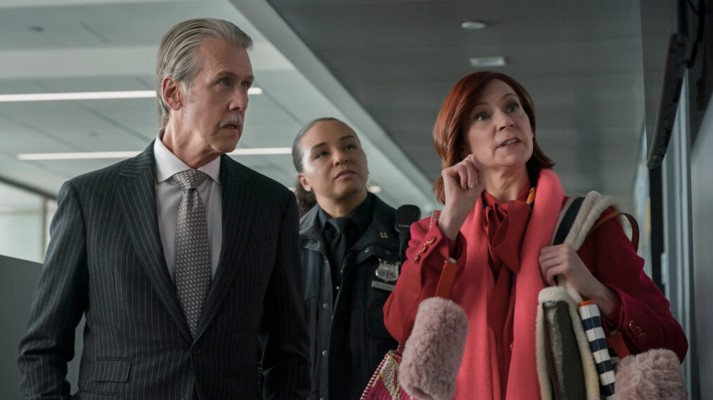 Alan Ruck as Peter Hepson, Carra Patterson as Kaya, and Carrie Preston as Elsbeth in 'Elsbeth' Season 2 Episode 10 - 'Finance Bros'