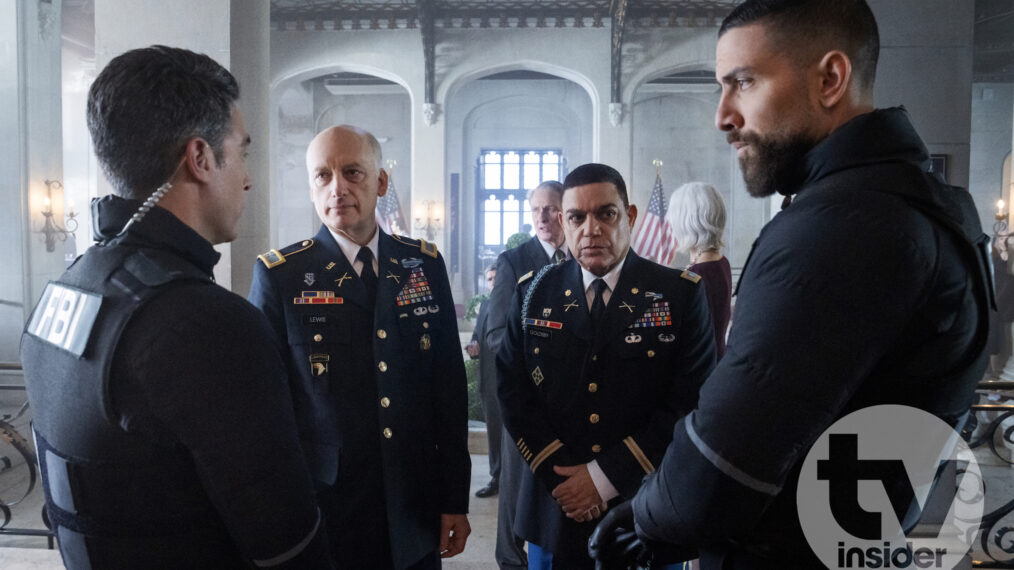 John Boyd as Special Agent Stuart Scola, Frank Wood as Col. Nathaniel Lewis, Michael Delorenzo as Stephen Goldsby, and Zeeko Zaki as Special Agent Omar Adom ‘OA’ Zidan — 'FBI' Season 7 Episode 13 