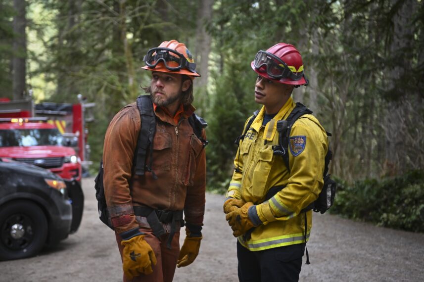 Max Thieriot as Bode Leone and Jordan Calloway as Jake Crawford — 'Fire Country' Season 2 Episode 3 