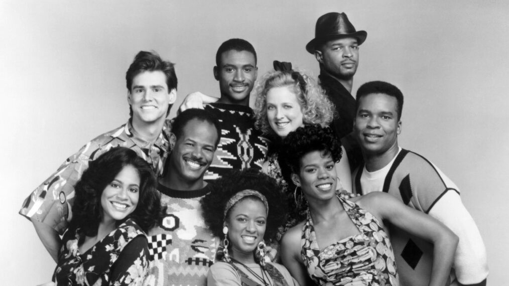 Jim Carrey, Tommy Davidson, Kelly Coffield, Damon Wayans, David Alan Grier, (front): Kim Coles, Keenen Ivory Wayans, T'Keyah Crystal Keymah, Kim Wayans for 'In Living Color' Season 1