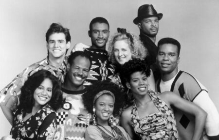 Jim Carrey, Tommy Davidson, Kelly Coffield, Damon Wayans, David Alan Grier, (front): Kim Coles, Keenen Ivory Wayans, T'Keyah Crystal Keymah, Kim Wayans for 'In Living Color' Season 1