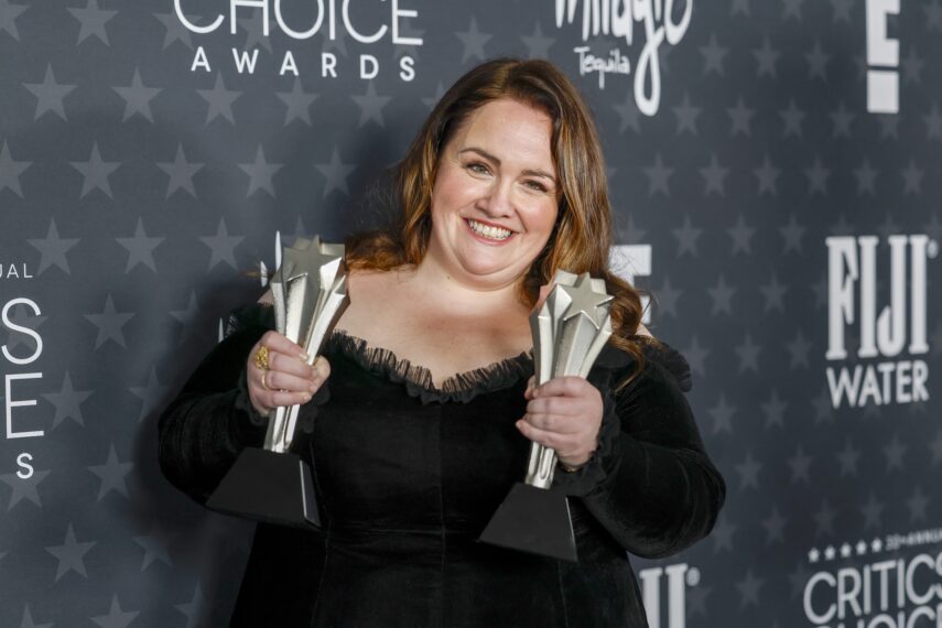 Jessica Gunning, winner of the Best Supporting Actress in a Limited Series or Movie Made for Television award and the Best Limited Series award for "Baby Reindeer," poses in the press room during the 30th Annual Critics Choice Awards at Barker Hangar on February 07, 2025 in Santa Monica, California