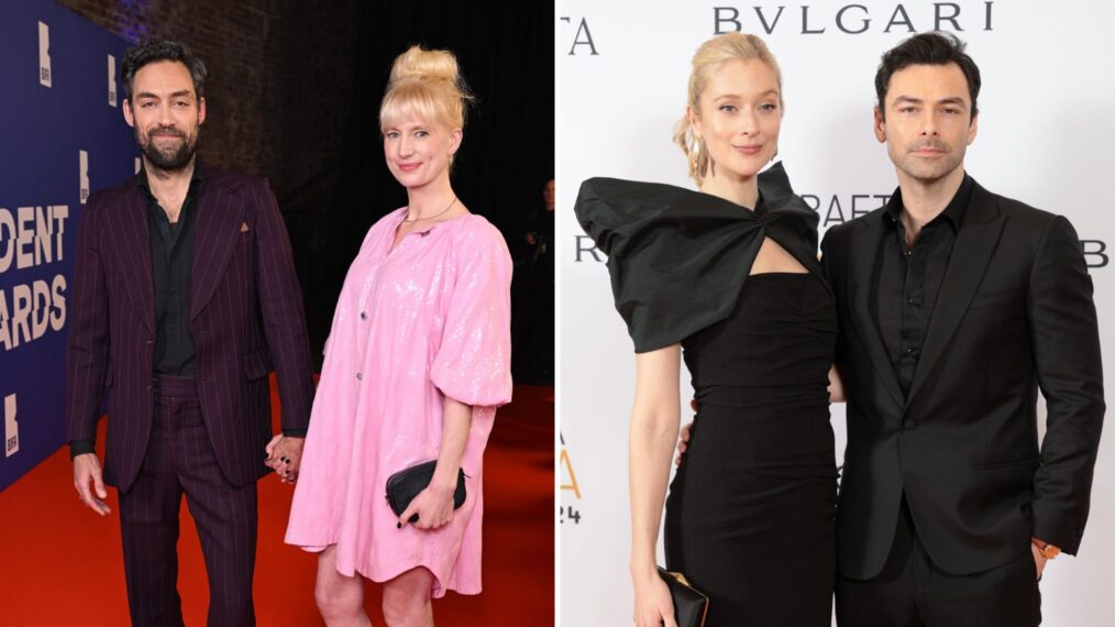 Alex Hassell (L) attends the 27th British Independent Film Awards at The Roundhouse on December 08, 2024 in London, England / Caitlin Fitzgerald and Aidan Turner attend the BAFTA Gala 2024, Supported By Bulgari at The Peninsula Hotel on February 15, 2024 in London, England.