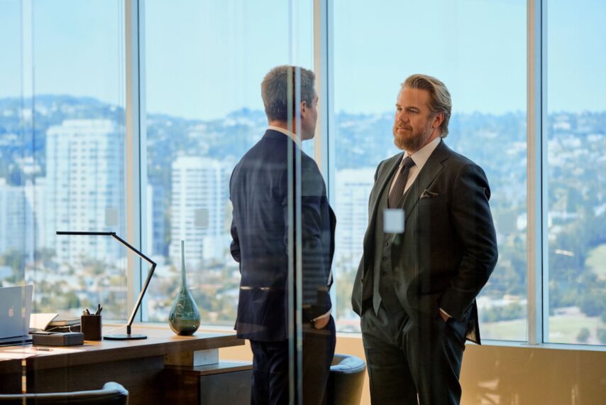 Stephen Amell as Ted Black, Josh McDermitt as Stuart Lane — Suits LA Series Premiere 