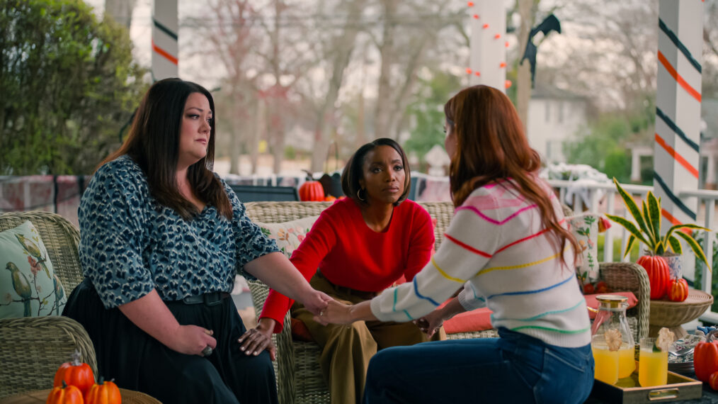 Brooke Elliott as Dana Sue Sullivan, Heather Headley as Helen Decatur and JoAnna Garcia Swisher as Maddie Townsend in 'Sweet Magnolias' Season 4