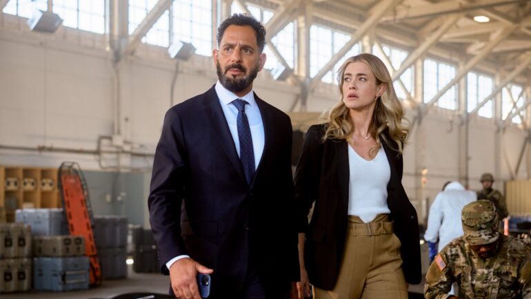 Patrick Sabongui as Jacob Hassani, Melissa Roxburgh as Rebecca Henderson — 'The Hunting Party' Season 1 Episode 1 