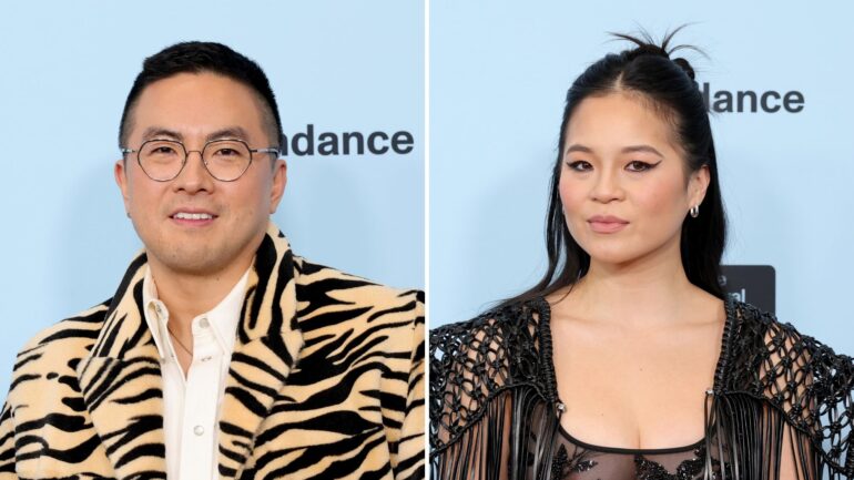 Bowen and Yang, Kelly Marie Tran attend the "The Wedding Banquet" Premiere during the 2025 Sundance Film Festival at Eccles Center Theatre on January 27, 2025 in Park City, Utah.